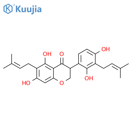 4H-1-Benzopyran-4-one, 3-[2,4-dihydroxy-3-(3-methyl-2-buten-1-yl)phenyl]-2,3-dihydro-5,7-dihydroxy-6-(3-methyl-2-buten-1-yl)- structure