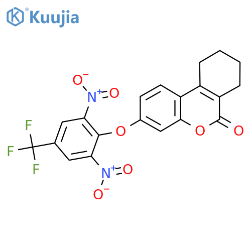 3-[2,6-dinitro-4-(trifluoromethyl)phenoxy]-6H,7H,8H,9H,10H-cyclohexa[c]chromen-6-one structure