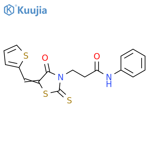 3-(5Z)-4-oxo-2-sulfanylidene-5-(thiophen-2-yl)methylidene-1,3-thiazolidin-3-yl-N-phenylpropanamide structure