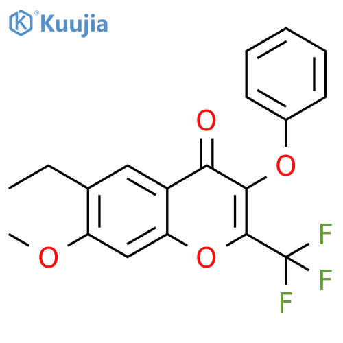 6-ethyl-7-methoxy-3-phenoxy-2-(trifluoromethyl)-4H-chromen-4-one structure