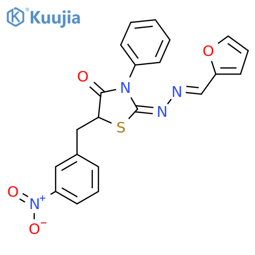 2-((Furan-2-ylmethylene)hydrazono)-5-(3-nitrobenzyl)-3-phenylthiazolidin-4-one structure