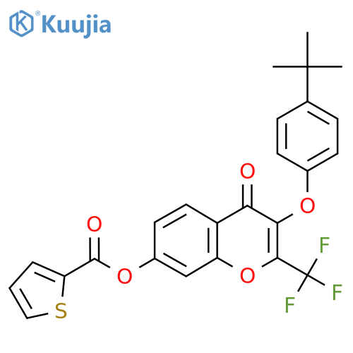 3-(4-tert-butylphenoxy)-4-oxo-2-(trifluoromethyl)-4H-chromen-7-yl thiophene-2-carboxylate structure