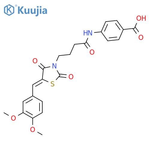 4-{4-(5Z)-5-(3,4-dimethoxyphenyl)methylidene-2,4-dioxo-1,3-thiazolidin-3-ylbutanamido}benzoic acid structure