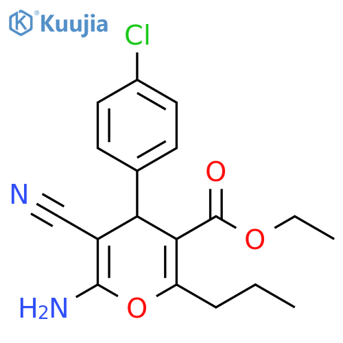 ethyl 6-amino-4-(4-chlorophenyl)-5-cyano-2-propyl-4H-pyran-3-carboxylate structure