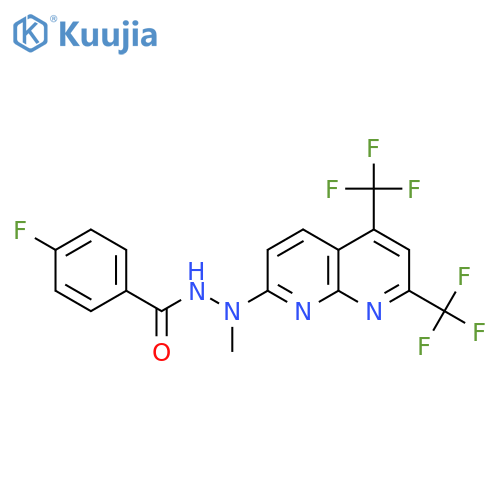Benzoic acid,4-fluoro-, 2-[5,7-bis(trifluoromethyl)-1,8-naphthyridin-2-yl]-2-methylhydrazide structure
