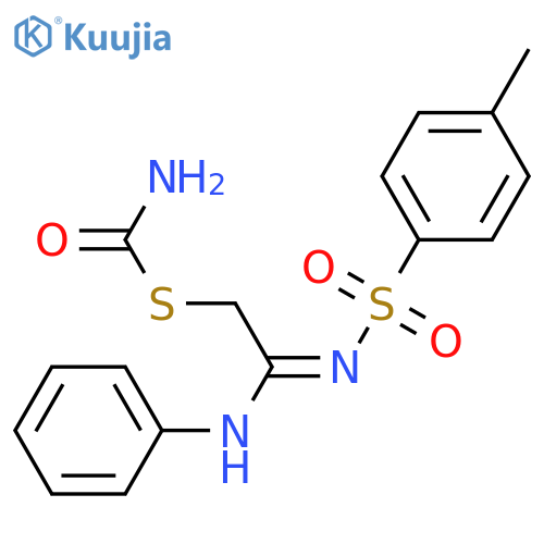 (Z)-2-(carbamoylsulfanyl)-N'-(4-methylbenzenesulfonyl)-N-phenylethanimidamide structure