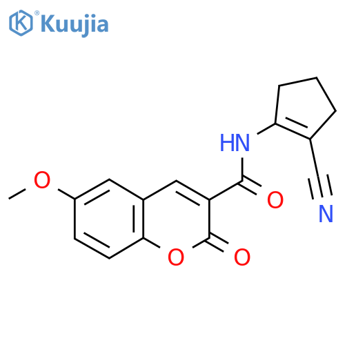 N-(2-cyanocyclopent-1-en-1-yl)-6-methoxy-2-oxo-2H-chromene-3-carboxamide structure