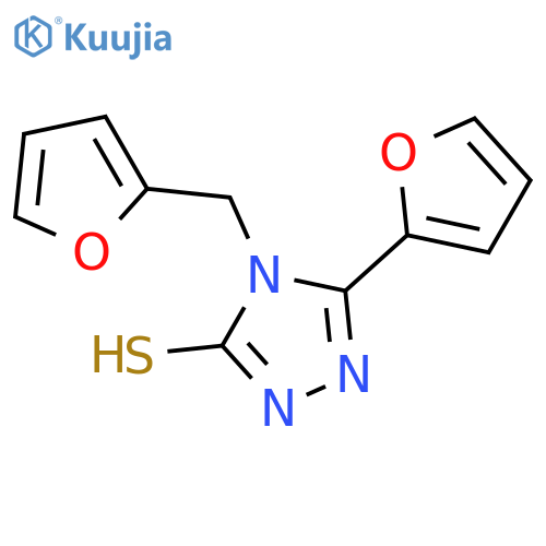 5-(furan-2-yl)-4-(furan-2-ylmethyl)-4H-1,2,4-triazole-3-thiol structure