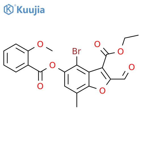 ethyl 4-bromo-2-formyl-5-(2-methoxybenzoyloxy)-7-methyl-1-benzofuran-3-carboxylate structure