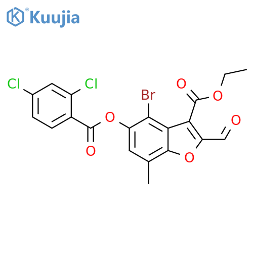ethyl 4-bromo-5-(2,4-dichlorobenzoyloxy)-2-formyl-7-methyl-1-benzofuran-3-carboxylate structure