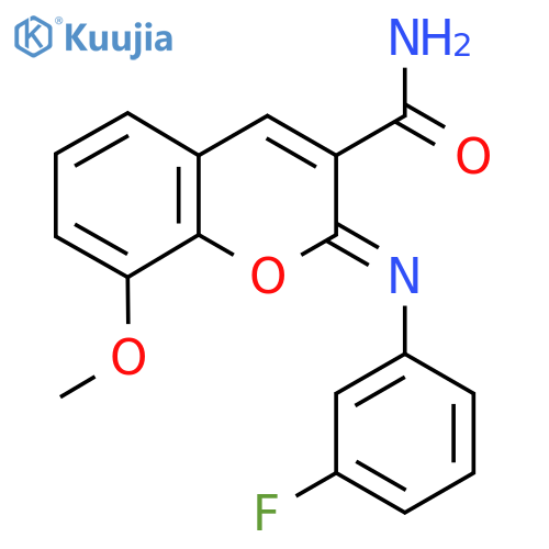 (2Z)-2-(3-fluorophenyl)imino-8-methoxy-2H-chromene-3-carboxamide structure