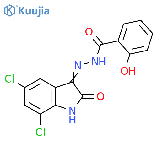 N'-[(3E)-5,7-dichloro-2-oxo-2,3-dihydro-1H-indol-3-ylidene]-2-hydroxybenzohydrazide structure