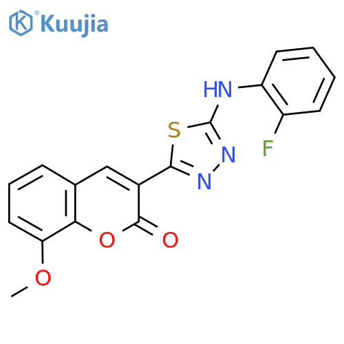 3-{5-(2-fluorophenyl)amino-1,3,4-thiadiazol-2-yl}-8-methoxy-2H-chromen-2-one structure