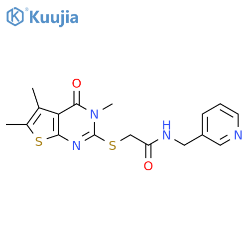 N-(pyridin-3-yl)methyl-2-({3,5,6-trimethyl-4-oxo-3H,4H-thieno2,3-dpyrimidin-2-yl}sulfanyl)acetamide structure