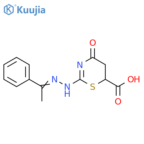 4-oxo-2-(Z)-2-(1-phenylethylidene)hydrazin-1-yl-5,6-dihydro-4H-1,3-thiazine-6-carboxylic acid structure