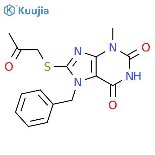 7-benzyl-3-methyl-8-(2-oxopropyl)sulfanyl-2,3,6,7-tetrahydro-1H-purine-2,6-dione structure