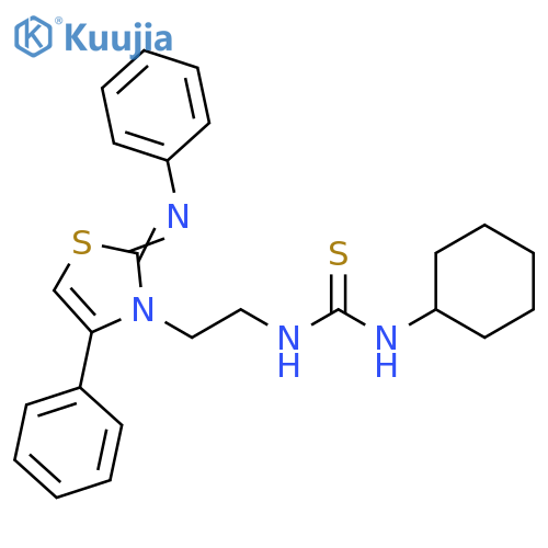 1-cyclohexyl-3-{2-(2E)-4-phenyl-2-(phenylimino)-2,3-dihydro-1,3-thiazol-3-ylethyl}thiourea structure