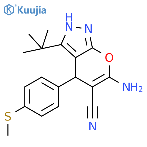 6-Amino-3-tert-butyl-4-[4-(methylsulfanyl)phenyl]-2H,4H-pyrano[2,3-c]pyrazole-5-carbonitrile structure
