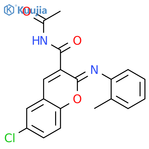 (2Z)-N-acetyl-6-chloro-2-(2-methylphenyl)imino-2H-chromene-3-carboxamide structure