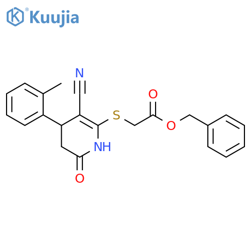 benzyl 2-{3-cyano-4-(2-methylphenyl)-6-oxo-1,4,5,6-tetrahydropyridin-2-ylsulfanyl}acetate structure