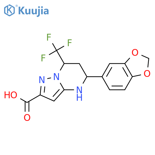 5-Benzo1,3dioxol-5-yl-7-trifluoromethyl-4,5,6,7-tetrahydro-pyrazolo1,5-apyrimidine-2-carboxylic acid structure