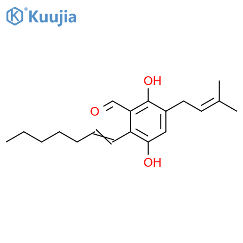 Benzaldehyde,2-(1-hepten-1-yl)-3,6-dihydroxy-5-(3-methyl-2-buten-1-yl)- structure