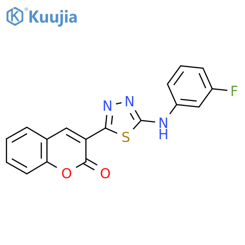 3-{5-[(3-fluorophenyl)amino]-1,3,4-thiadiazol-2-yl}-2H-chromen-2-one structure