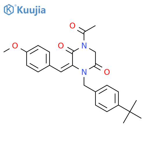 (3E)-1-acetyl-4-[(4-tert-butylphenyl)methyl]-3-[(4-methoxyphenyl)methylidene]piperazine-2,5-dione structure
