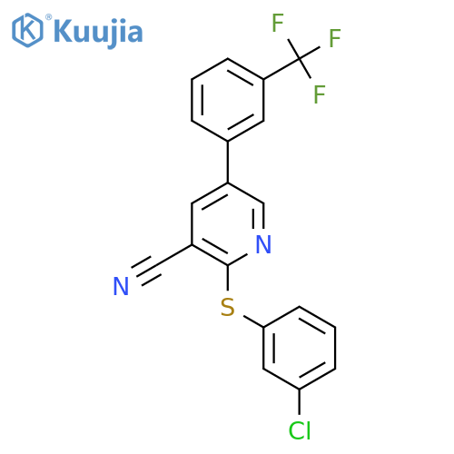 2-[(3-Chlorophenyl)sulfanyl]-5-[3-(trifluoromethyl)phenyl]nicotinonitrile structure