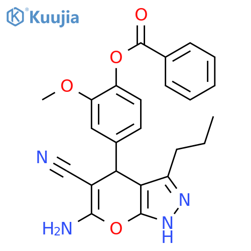 4-{6-amino-5-cyano-3-propyl-1H,4H-pyrano2,3-cpyrazol-4-yl}-2-methoxyphenyl benzoate structure
