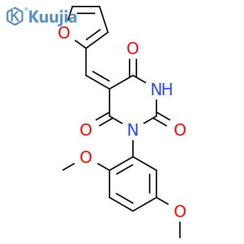 (5E)-1-(2,5-dimethoxyphenyl)-5-(furan-2-yl)methylidene-1,3-diazinane-2,4,6-trione structure