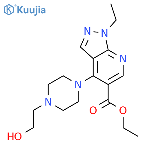 1H-Pyrazolo[3,4-b]pyridine-5-carboxylicacid, 1-ethyl-4-[4-(2-hydroxyethyl)-1-piperazinyl]-, ethyl ester structure