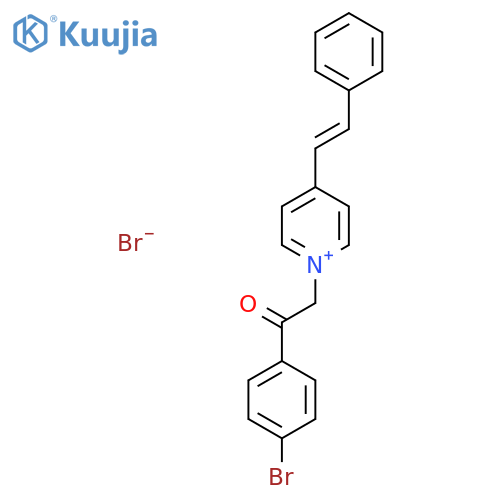 1-2-(4-bromophenyl)-2-oxoethyl-4-(1E)-2-phenylethenylpyridin-1-ium bromide structure