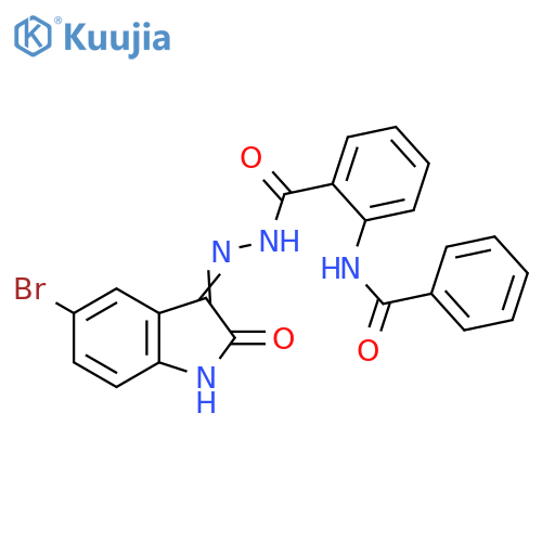 N-(2-{N'-(3Z)-5-bromo-2-oxo-2,3-dihydro-1H-indol-3-ylidenehydrazinecarbonyl}phenyl)benzamide structure