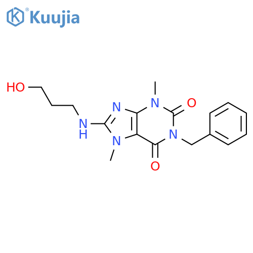 1-benzyl-8-(3-hydroxypropyl)amino-3,7-dimethyl-2,3,6,7-tetrahydro-1H-purine-2,6-dione structure