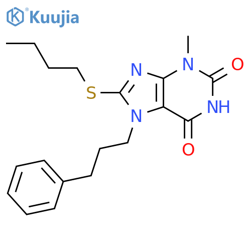 8-(butylsulfanyl)-3-methyl-7-(3-phenylpropyl)-2,3,6,7-tetrahydro-1H-purine-2,6-dione structure
