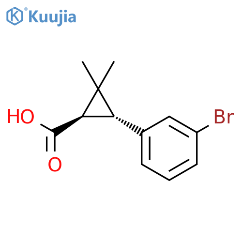 rac-(1R,3R)-3-(3-bromophenyl)-2,2-dimethylcyclopropane-1-carboxylic acid, trans structure