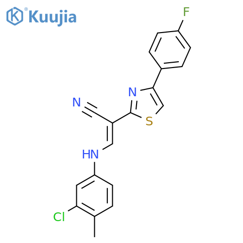 (2E)-3-(3-chloro-4-methylphenyl)amino-2-4-(4-fluorophenyl)-1,3-thiazol-2-ylprop-2-enenitrile structure