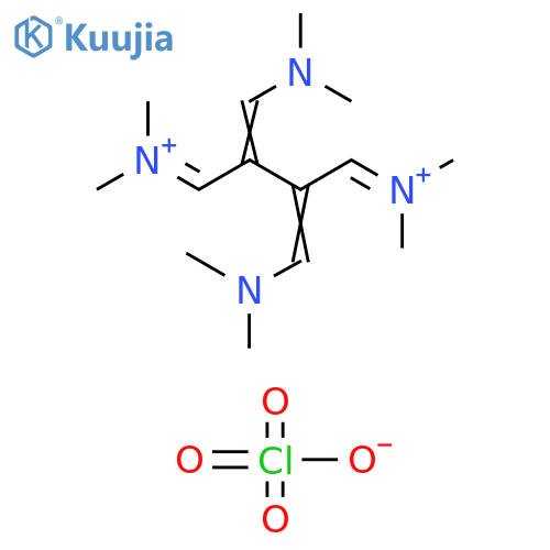 (2Z,3Z)-4-(dimethylamino)-2-(dimethylamino)methylidene-3-(dimethyliminiumyl)methylbut-3-en-1-ylidenedimethylazanium diperchlorate structure