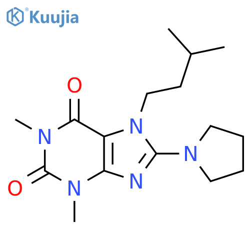 1,3-dimethyl-7-(3-methylbutyl)-8-(pyrrolidin-1-yl)-2,3,6,7-tetrahydro-1H-purine-2,6-dione structure