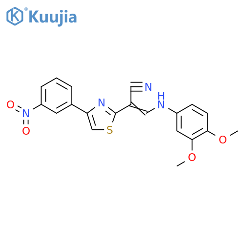 (2E)-3-(3,4-dimethoxyphenyl)amino-2-4-(3-nitrophenyl)-1,3-thiazol-2-ylprop-2-enenitrile structure