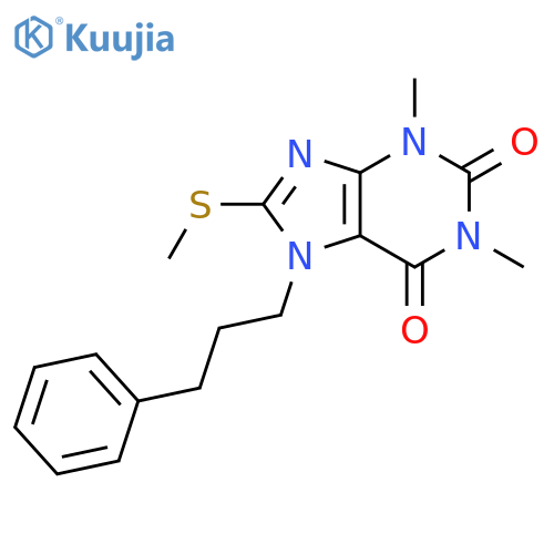 1,3-dimethyl-8-(methylsulfanyl)-7-(3-phenylpropyl)-2,3,6,7-tetrahydro-1H-purine-2,6-dione structure