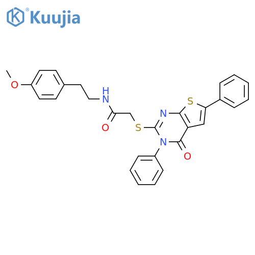 N-2-(4-methoxyphenyl)ethyl-2-({4-oxo-3,6-diphenyl-3H,4H-thieno2,3-dpyrimidin-2-yl}sulfanyl)acetamide structure