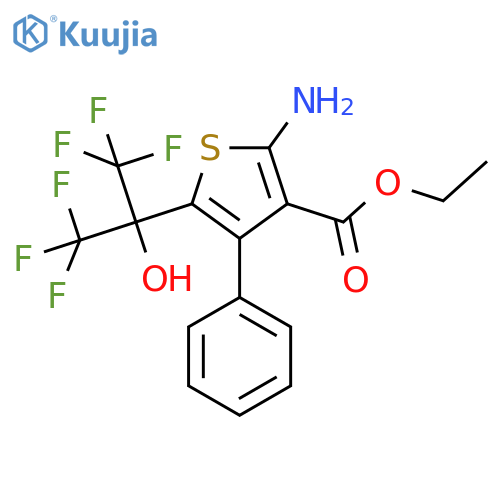 Ethyl 2-amino-5-(1,1,1,3,3,3-hexafluoro-2-hydroxypropan-2-yl)-4-phenylthiophene-3-carboxylate structure