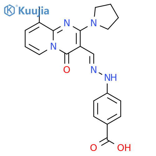 4-(E)-2-{9-methyl-4-oxo-2-(pyrrolidin-1-yl)-4H-pyrido1,2-apyrimidin-3-ylmethylidene}hydrazin-1-ylbenzoic acid structure