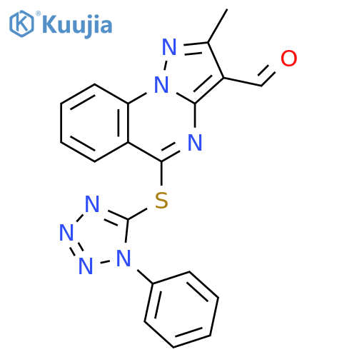 2-Methyl-5-[(1-phenyl-1H-tetrazol-5-yl)thio]pyrazolo[1,5-a]quinazoline-3-carboxaldehyde structure