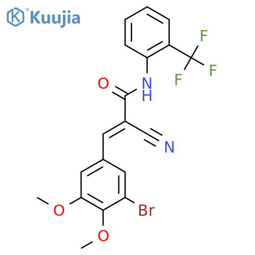 (E)-3-(3-bromo-4,5-dimethoxyphenyl)-2-cyano-N-[2-(trifluoromethyl)phenyl]prop-2-enamide structure
