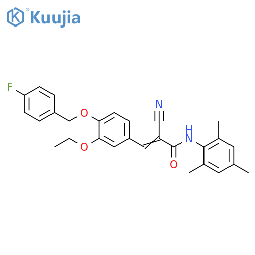 2-Cyano-3-[3-ethoxy-4-[(4-fluorophenyl)methoxy]phenyl]-N-(2,4,6-trimethylphenyl)-2-propenamide structure
