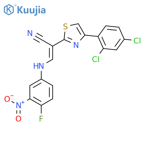 (2E)-2-4-(2,4-dichlorophenyl)-1,3-thiazol-2-yl-3-(4-fluoro-3-nitrophenyl)aminoprop-2-enenitrile structure