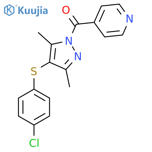 4-{4-(4-chlorophenyl)sulfanyl-3,5-dimethyl-1H-pyrazole-1-carbonyl}pyridine structure